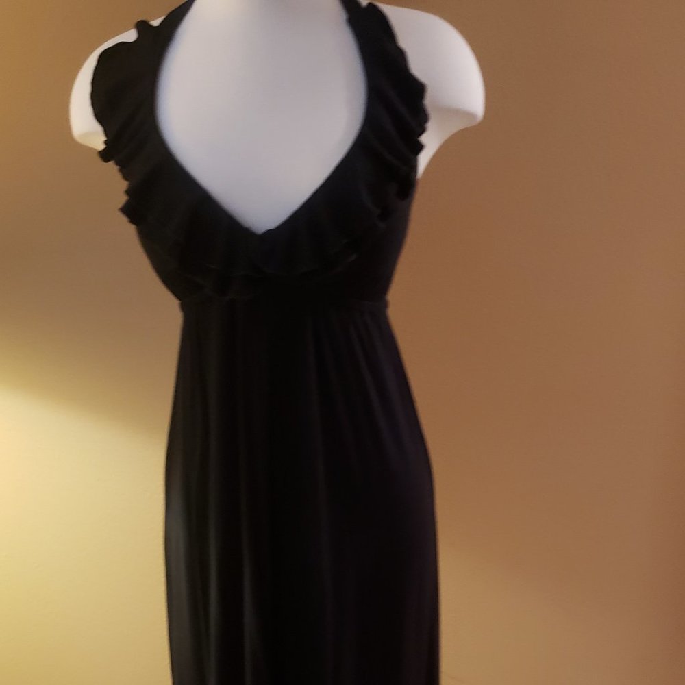 Boston Proper Black Halter Dress w/ Ruffle Trim XS